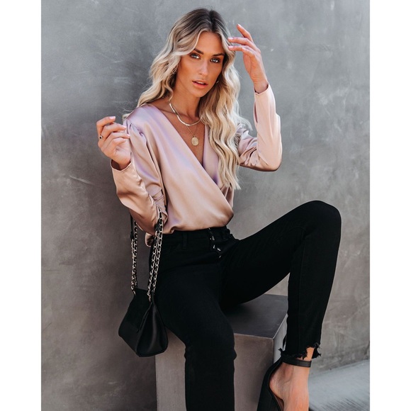 LAST ONE - IVETTE SATIN DRAP BODYSUIT CHAMPAGNE - Picture 7 of 9